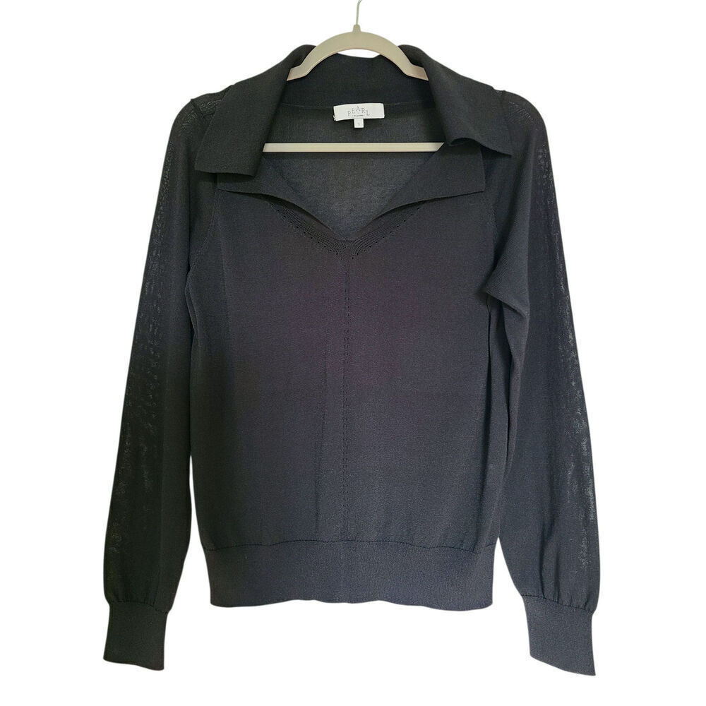Pearl by Lela Rose Collared Knit Long Sleeve Top Size Small